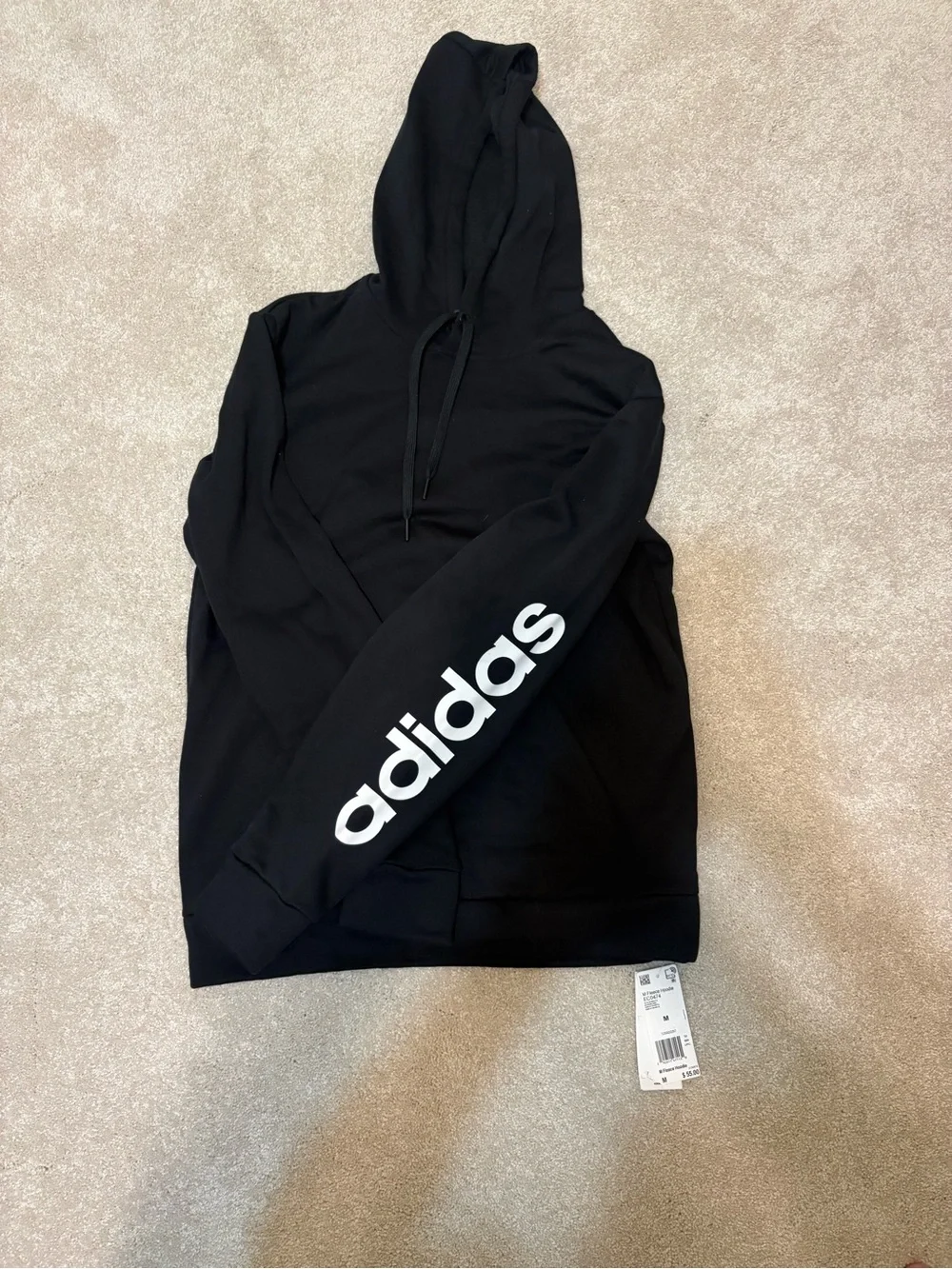 adidas Black Hoodie with White Sleeve Script